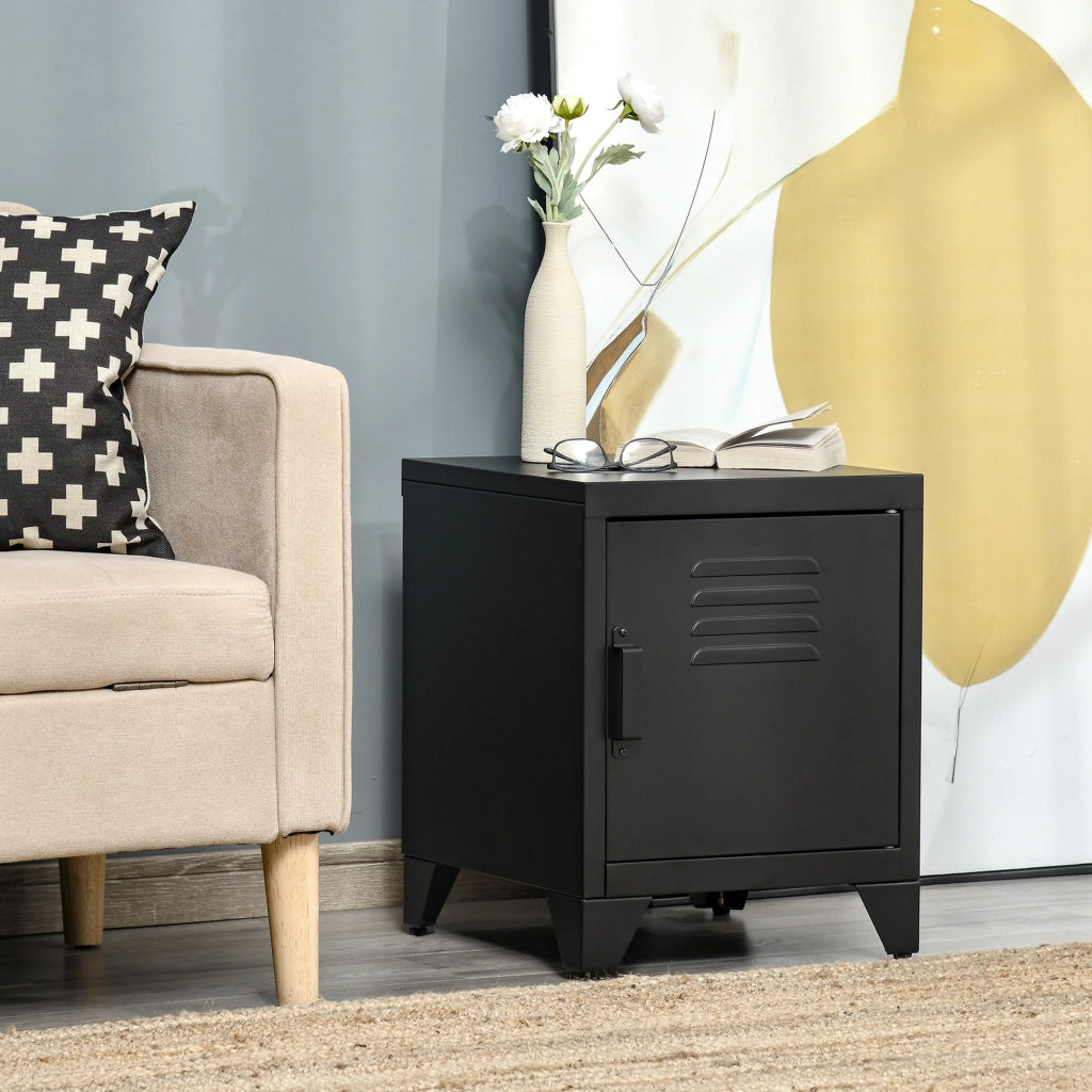 Comodino con scaffale regolabile e porta ¨C zephmum ¨C Nero, Metallo, 50x40x47.5 cm
