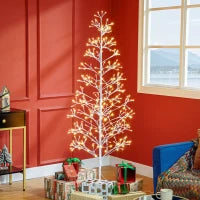 Albero di Natale Artificiale con 384 Luci LED Bianche e Rami Pieghevoli, in PP e Acciaio, Ø20x180 cm, Bianco