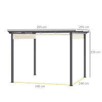 Gazebo Pergola da Giardino 3x3m con Tenda Retrattile, in Alluminio e Poliestere, Bianco Crema