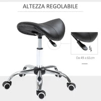 Sgabello da Lavoro a Sella con Ruote e Altezza Regolabile per Negozi Parrucchiere e Tattoo, 52x53x49-61cm Nero