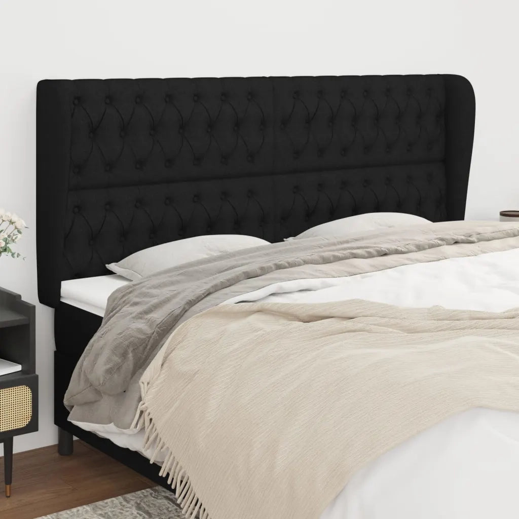 Testiera | Testata ad Orecchio Nera 203x23x118/128 cm in Tessuto