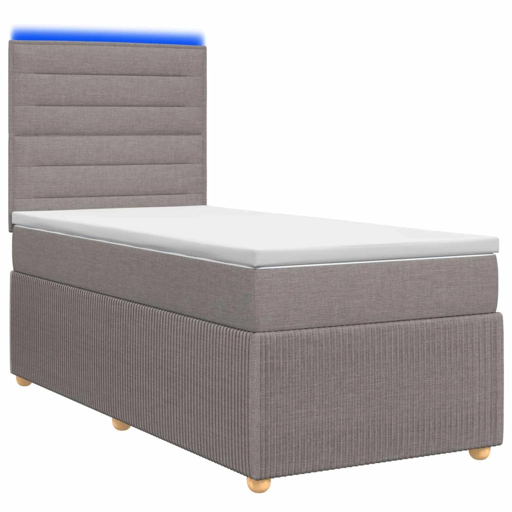 Letto Box Spring LED con Materasso Tortora 90 x 190 cm Tessuto 3455745