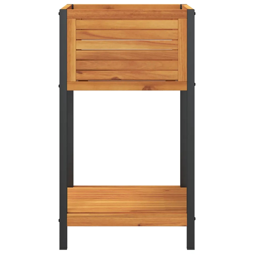 Fioriera | Cassetta per fiori | Vaso con Ripiano 45x45x80 cm in Legno Acacia e Acciaio