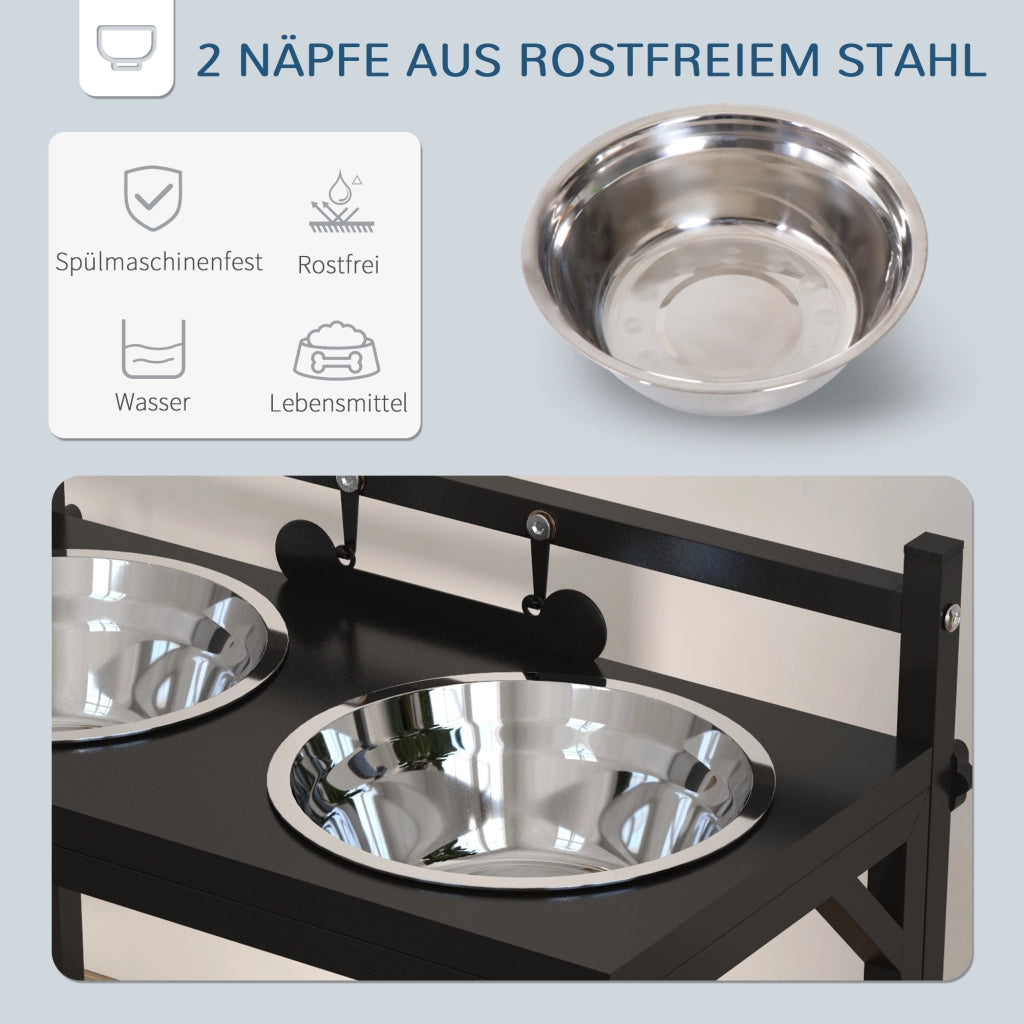 Ciotole Rialzate per Cani e Gatti ¨C Xylo ¨C Acciaio Inossidabile 40,5x22x39cm Nero Argento