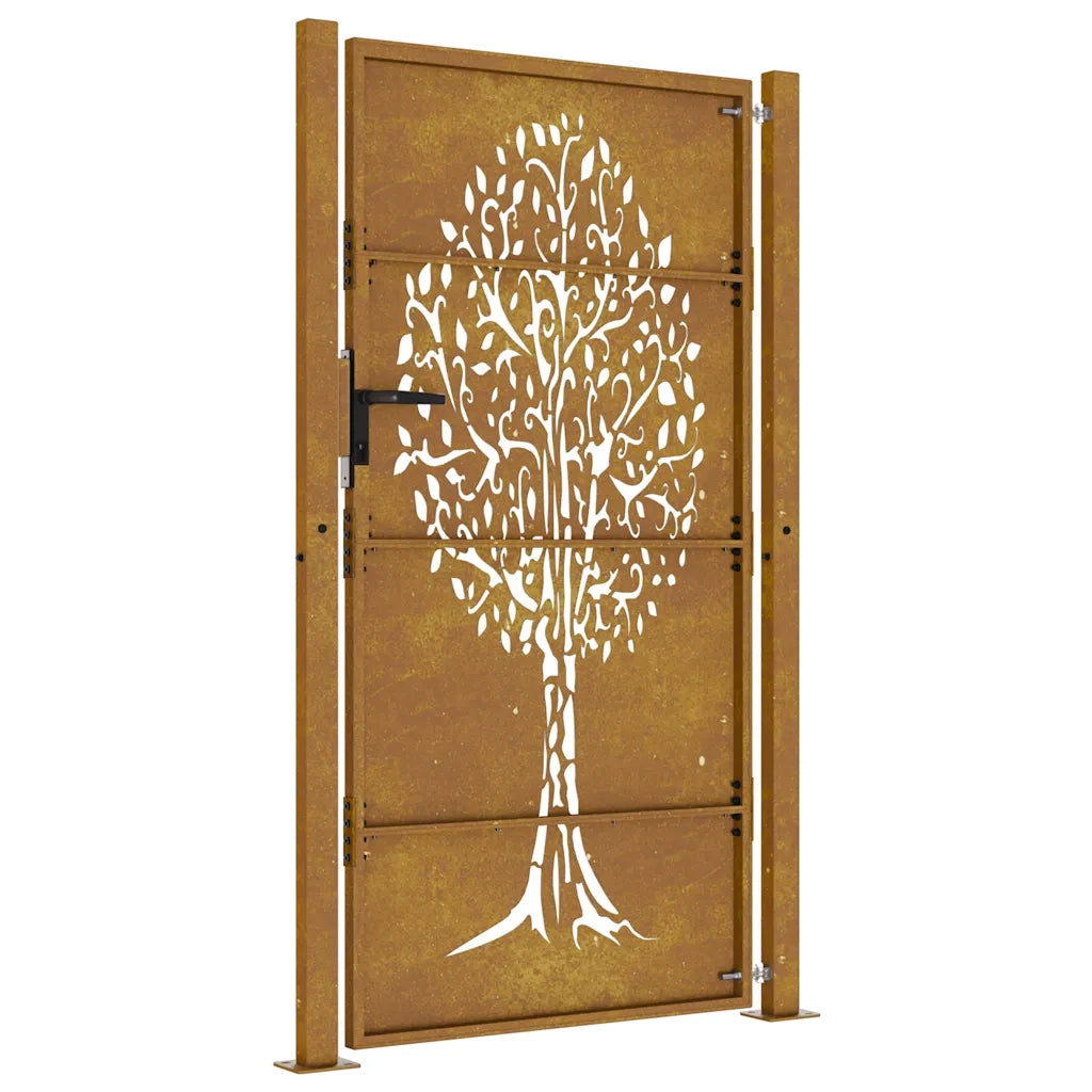 Cancello da giardino 100x175 cm in acciaio Corten con design ad albero 153218