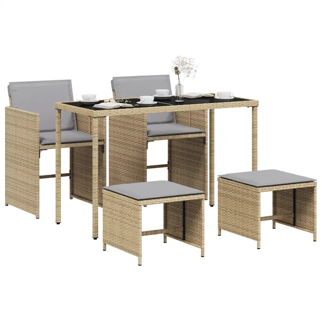 Set Pranzo da Giardino 5 pz | Set Salotto da Giardino con Cuscini Beige Misto Polyrattan