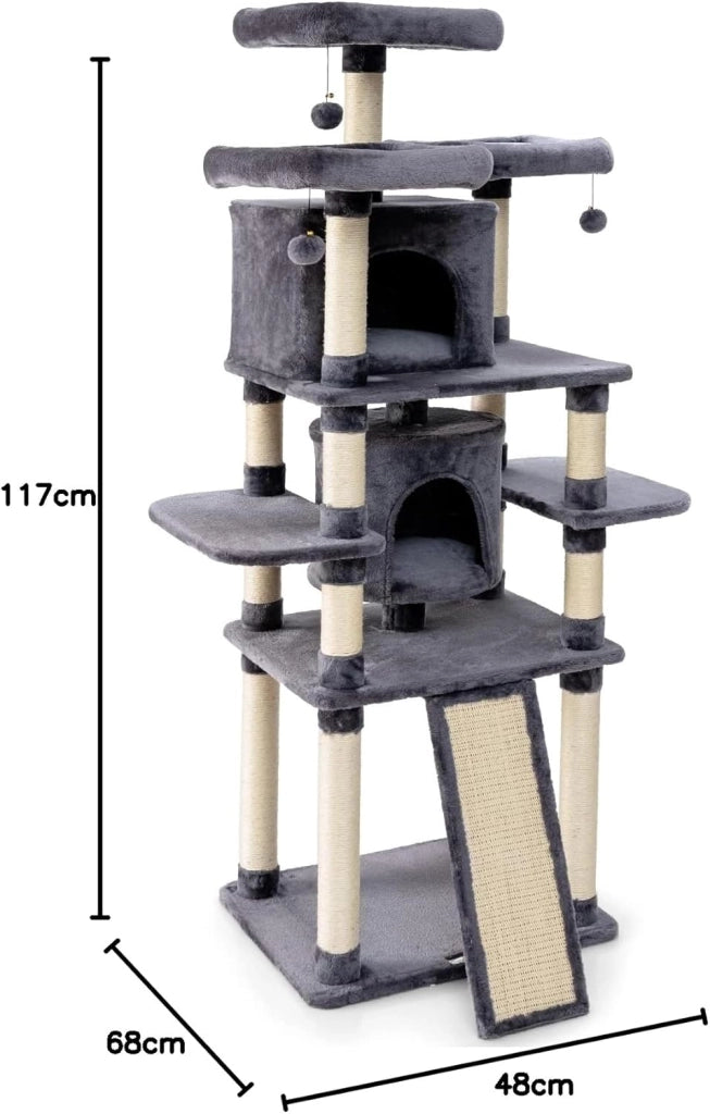 Tiragraffi per Gatti Adulti, Tiragraffi per Gatti con Cuccia, Piattaforma, Cuscini e Tiragraffi, Albero Tiragraffi per Gatti Grandi Alto in Legno, 60 x 50 x 170 cm