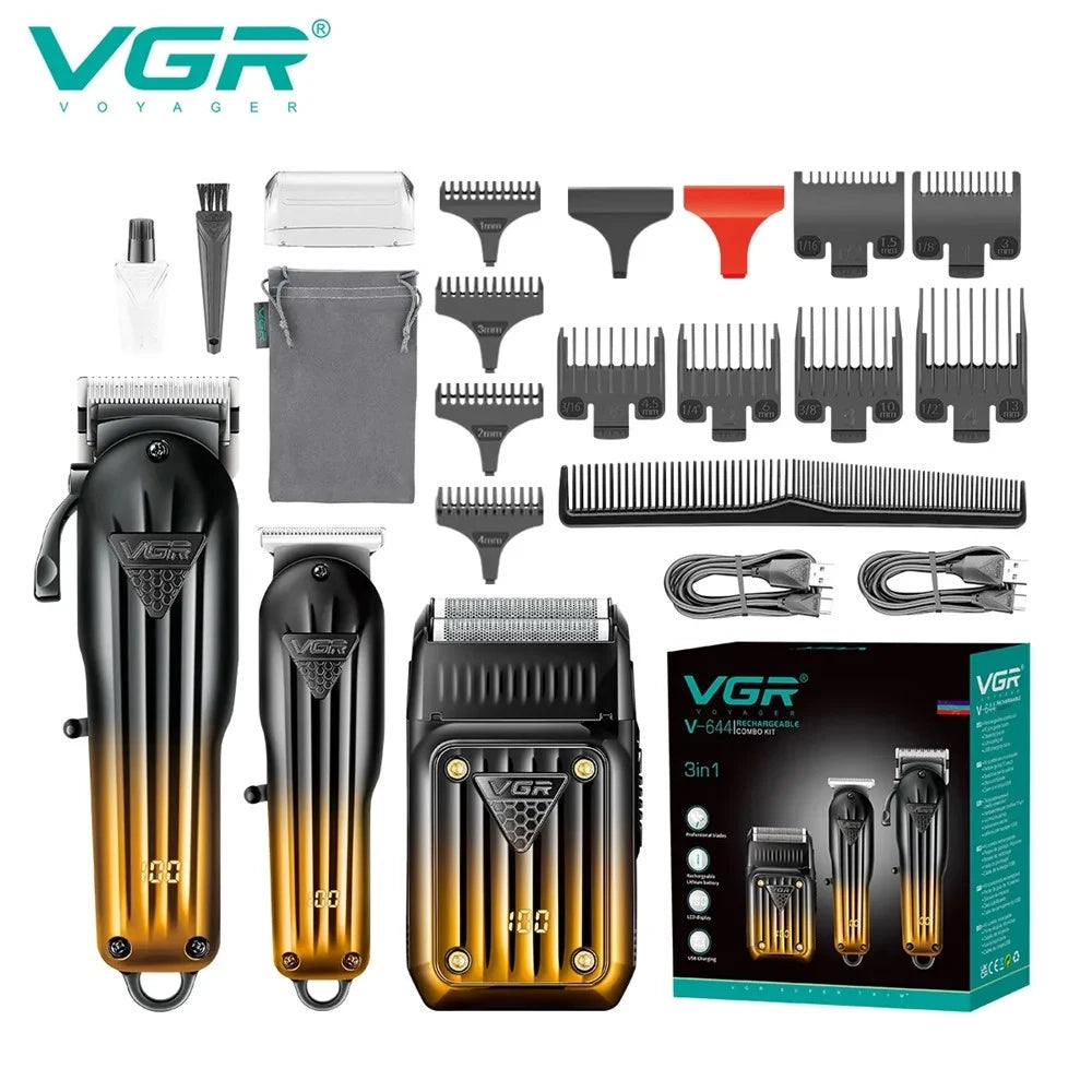 Trade Shop - Vgr V-644 Tagliacapelli Professionale Trimmer Barber Rasoio Kit 3in1 -