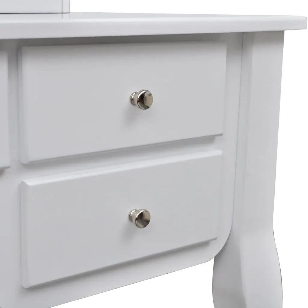 Tavolo da Trucco con Specchio e Sgabello 7 Cassetti Bianco 241002