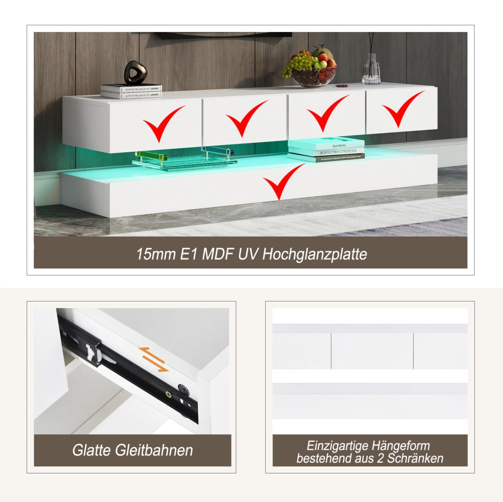 Mobile sospeso LED bianco con 4 cassetti, 130 cm