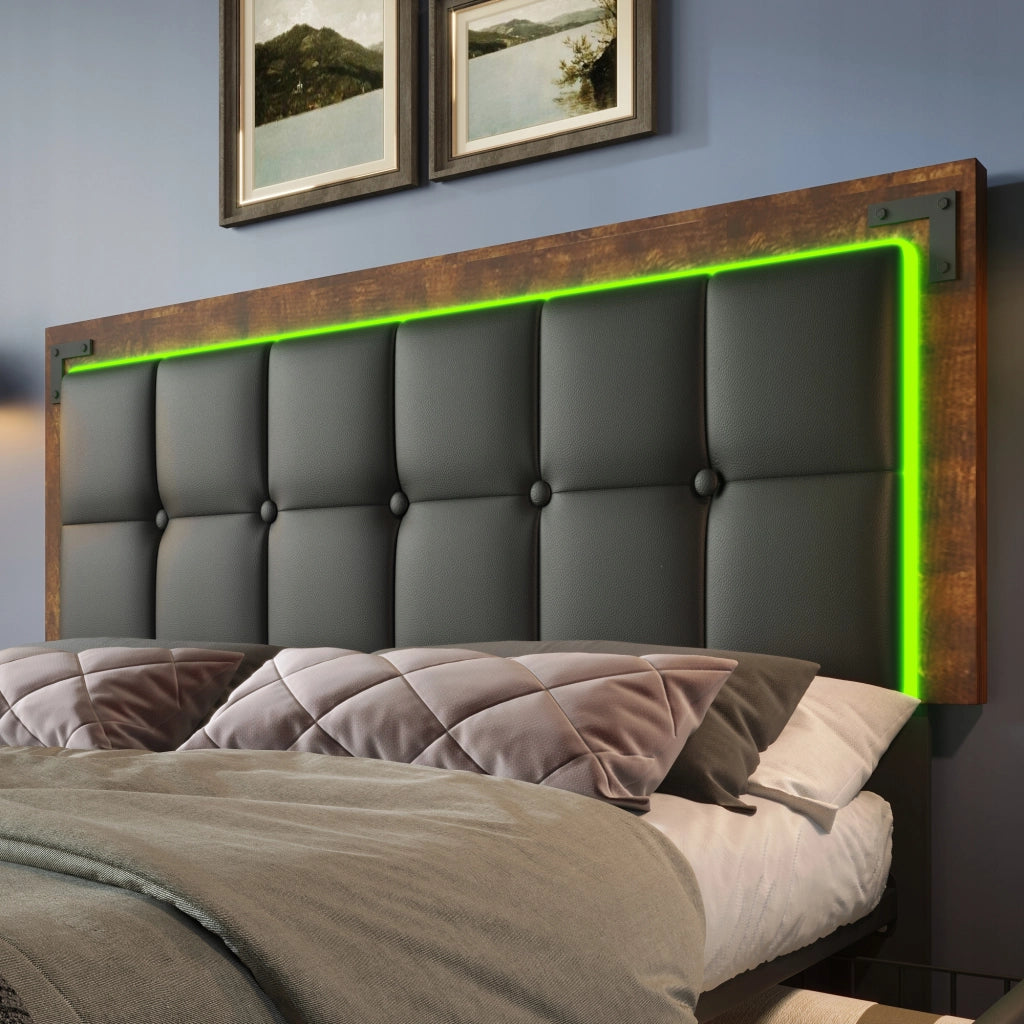 Letto imbottito con LED e armadio - Xylo - 160x200 - Nero (con materasso)