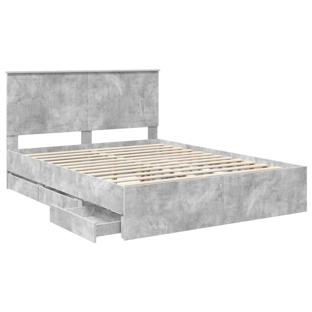 Struttura del letto con cassetto-Giroletto con contenitore-Rete del Letto Grigio cemento 150 x 200 cm 938909