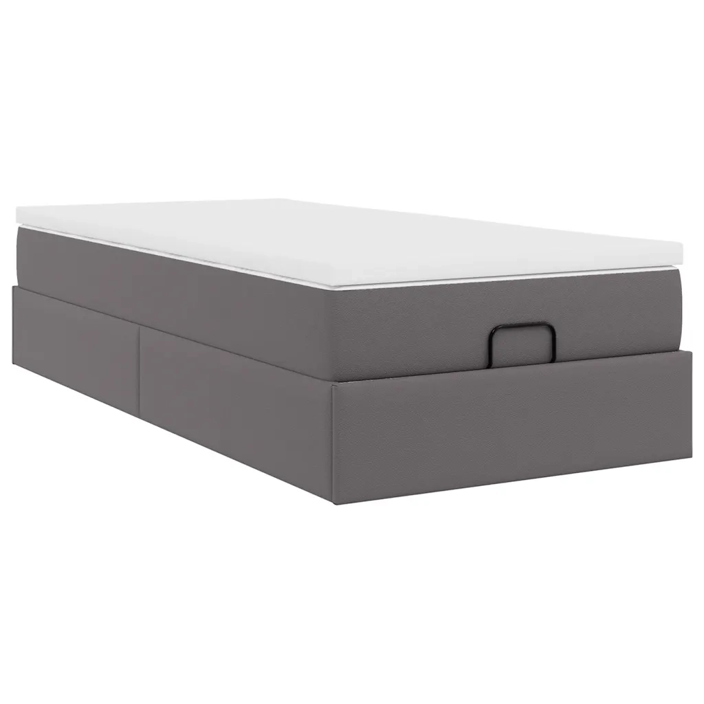 Struttura Letto Pouf con Materasso Grigio 90x190 cm Similpelle 3311014