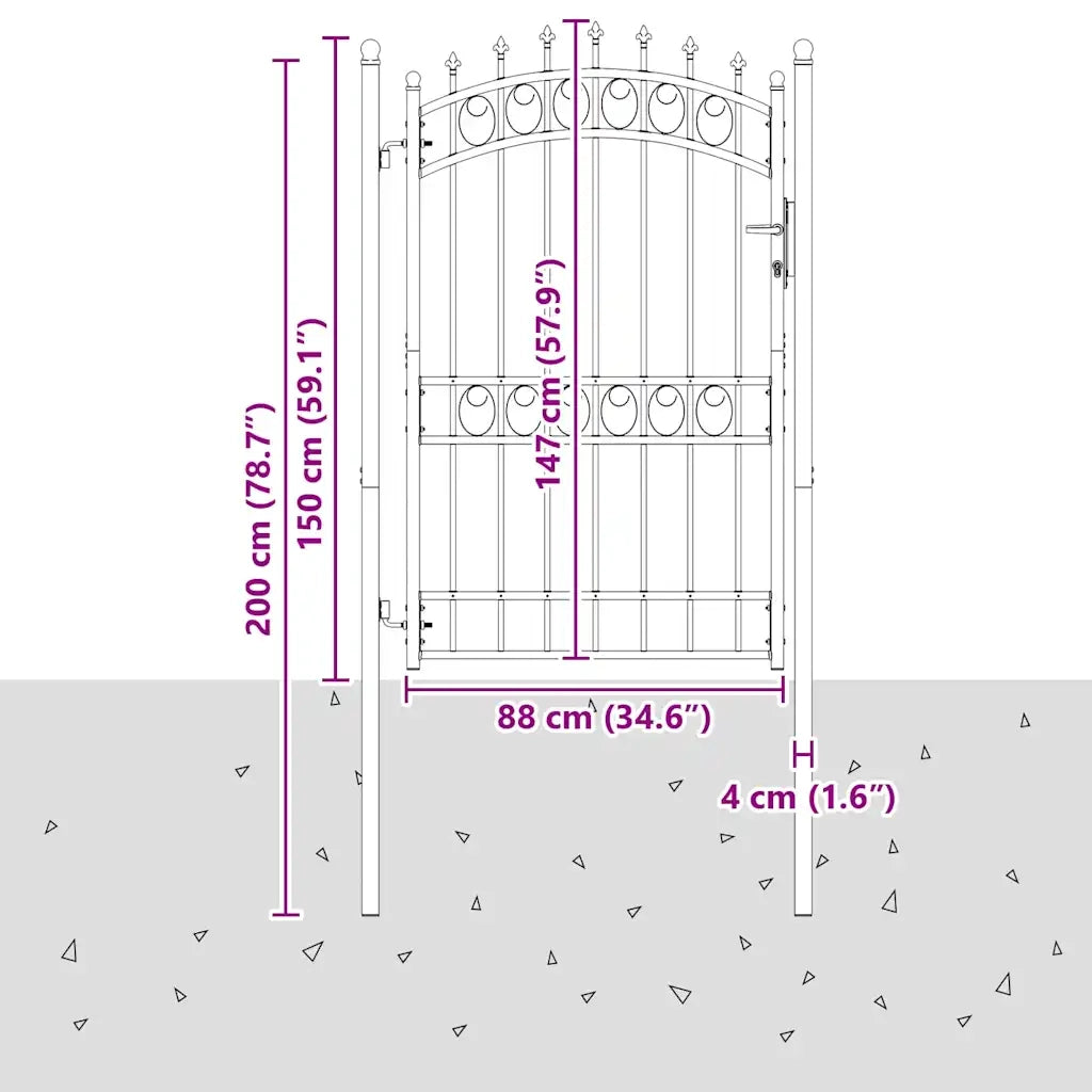Cancello per Recinzione con Punte in Acciaio 100x200 cm Nero 146382