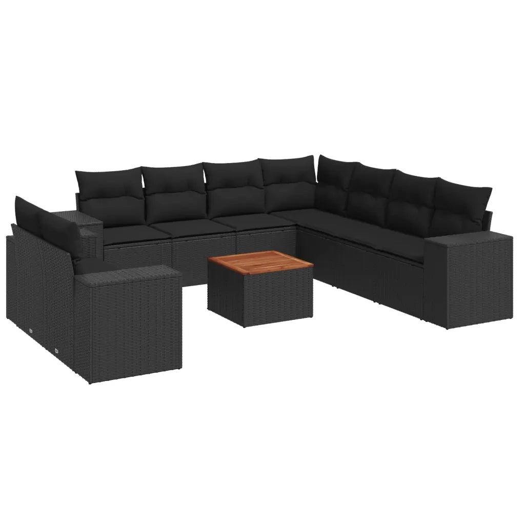 Set Divani da Giardino 10pz con Cuscini in Polyrattan Nero 3225509