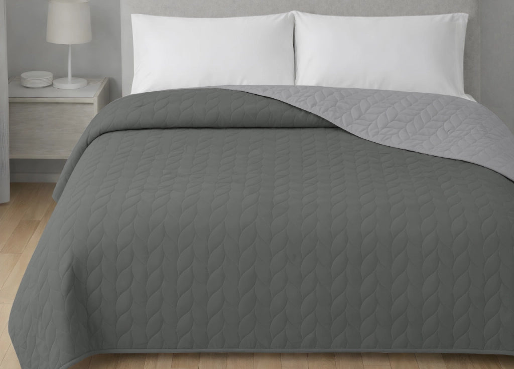 Copriletto Trapuntato Estivo Bicolor Double Face Tinta Unita Modello Life - Singolo - Grigio
