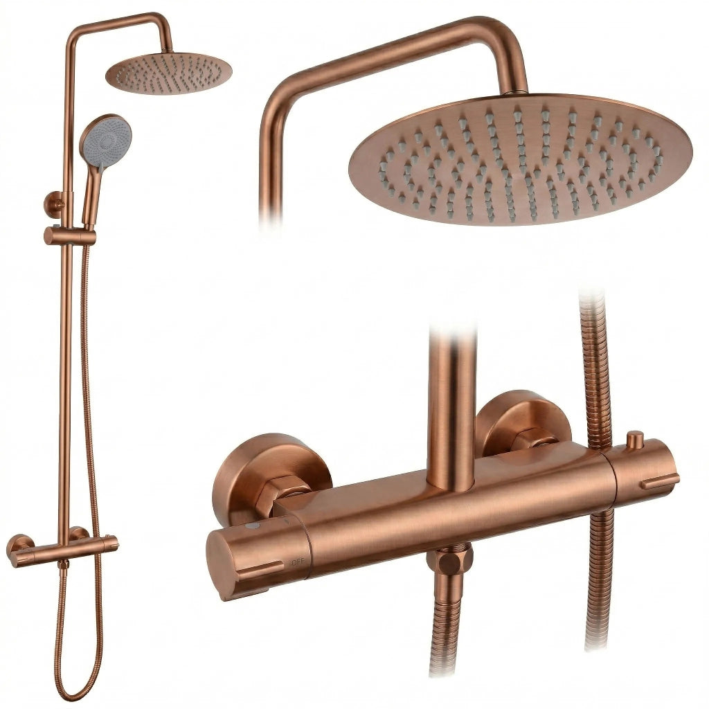 Set Doccia Senza Bocca Di Erogazione Con Termostato Rea Lungo Copper Brush
