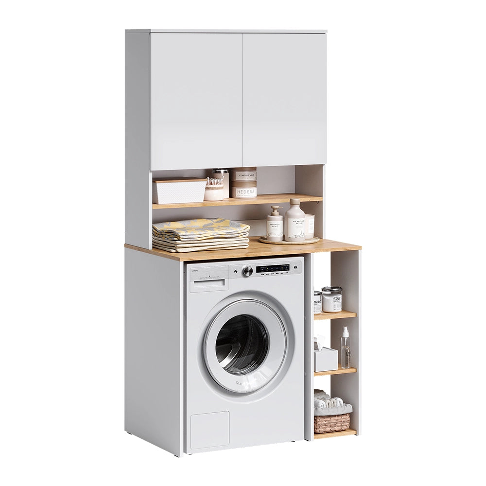 Mobile per lavatrice Viktor Bianco/Rovere artigianale 93.6 x 88.2 cm 2 parti con ripiano Vicco