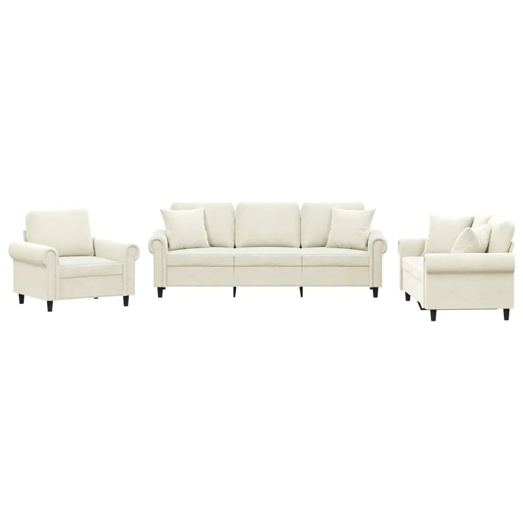 Set di Divani 3 pz con Cuscini Crema in Vellutocod mxl 82940