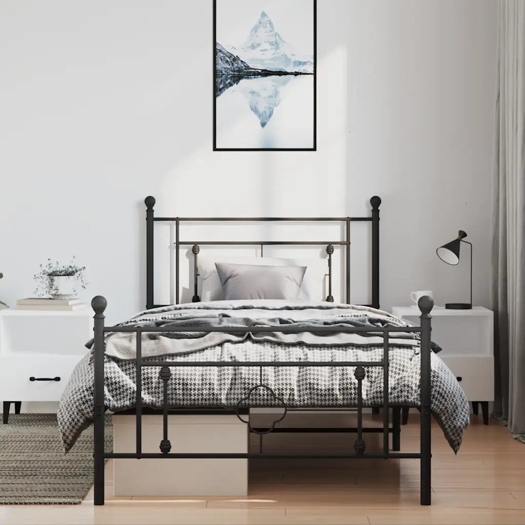 Giroletto con Testiera e Pediera Metallo Nero 100x200 cm