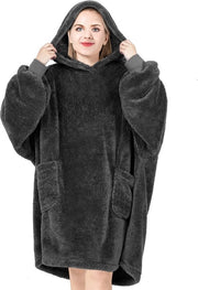Coperta con Cappuccio, Piuma - Per Adolescenti e Adulti - Calda e Soffice - 95 x 85 cm - Grigio Scuro
