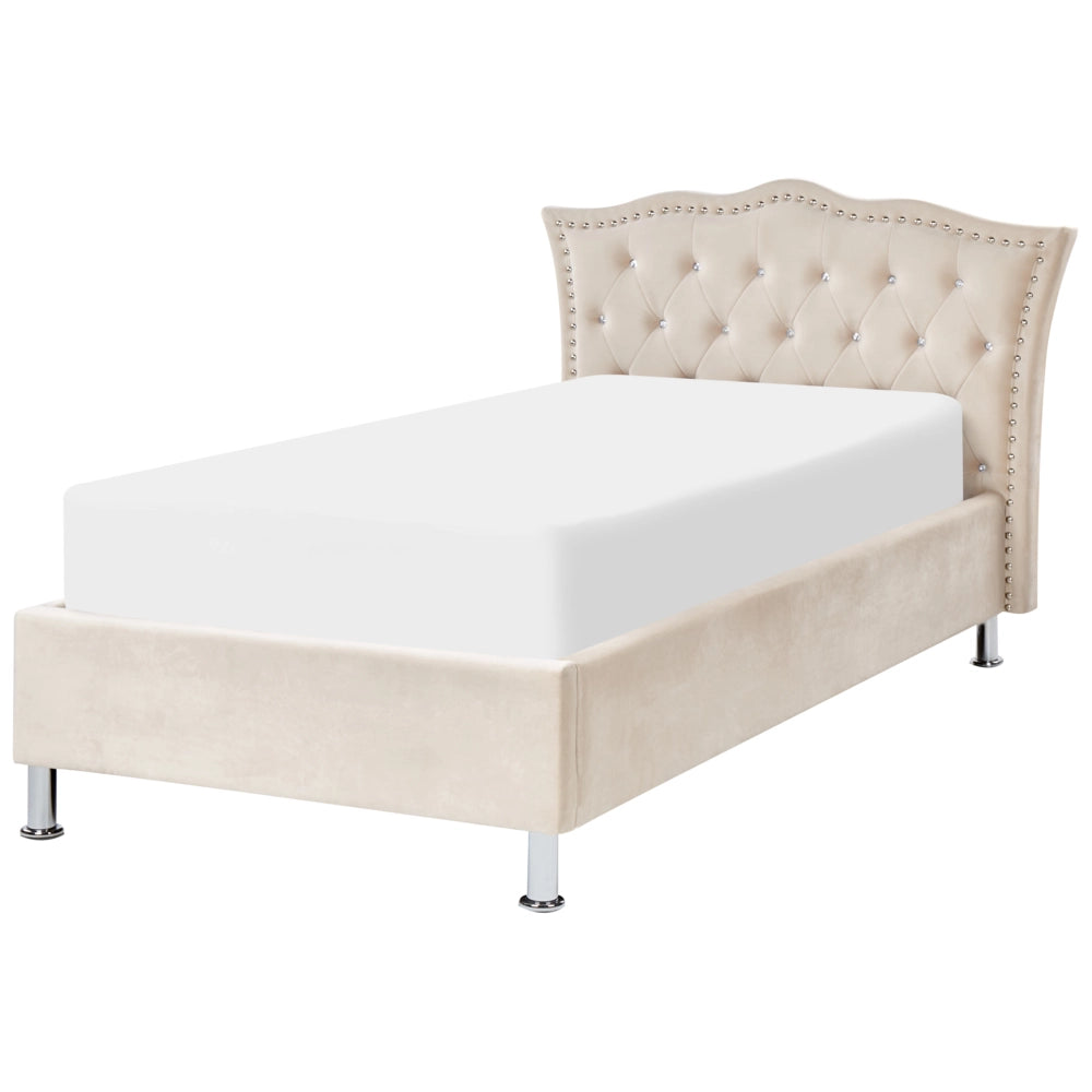 Letto singolo con contenitore in velluto beige 90 x 200 cm camera da letto cameretta elegante glamour