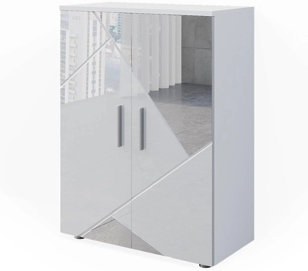Mobiletto bagno Irma, Bianco lucido con inserti, 60 x 81 cm, per la conservazione in bagno e abbinabile alla serie Irma