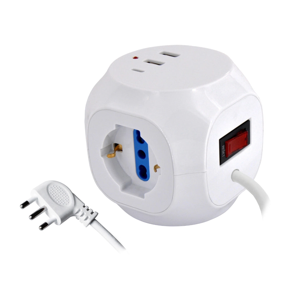 Alcapower Cubo Multipresa 3 Prese Schuko Bipasso + 2 USB-A + 1 USB-C PD, Potenza 3500W, Cavo 1.5m, Interruttore Luminoso, Design Compatto Nero
