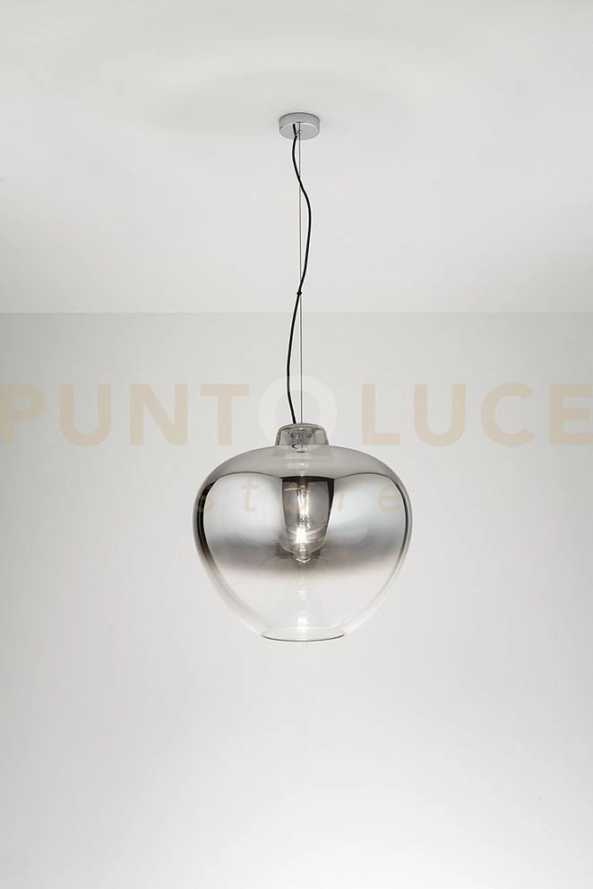 Sospensione vetro e metallo fumé specchiato sfumato e cromo lucido Big bowl 1 luce attacco E27