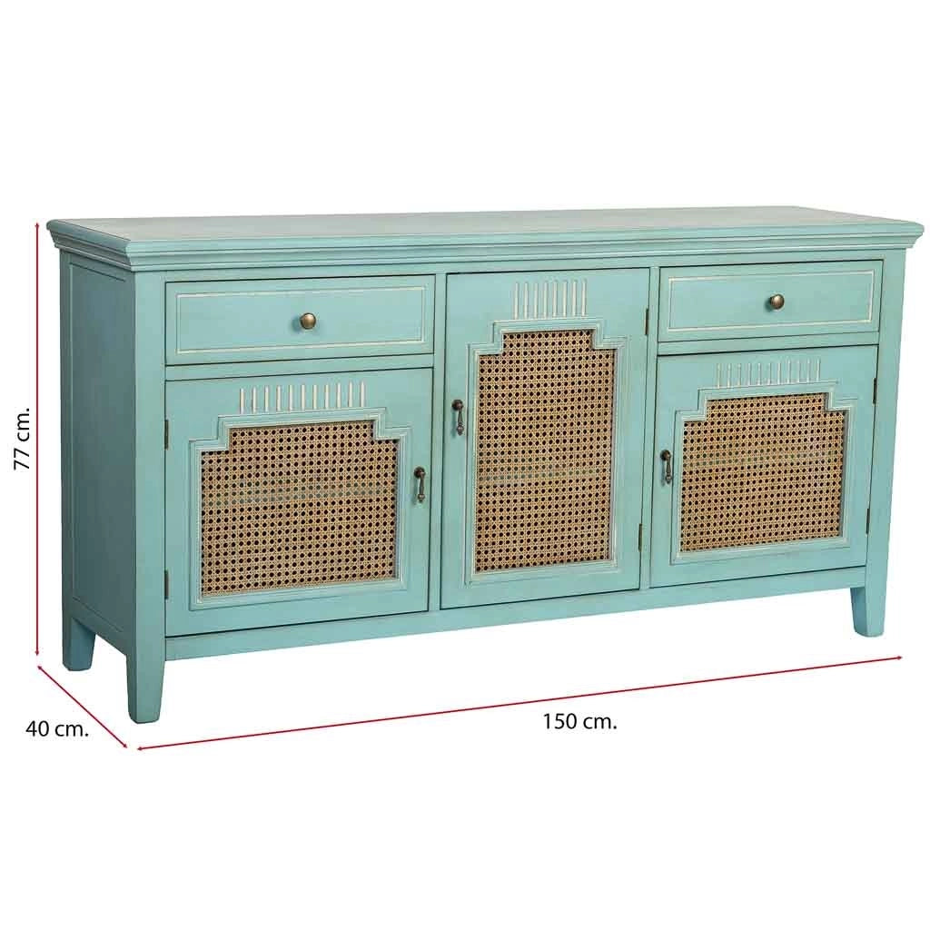 Cassettone in legno a 3 ante e 2 cassetti 150x40x77h cm