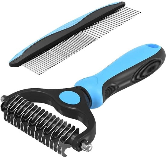Spazzola per despuntura + Set di smussante - Per pelo lungo e arruffato – Gatti e cani – Blu