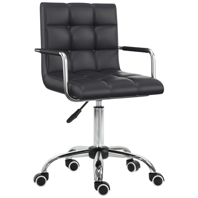 Sedia da ufficio girevole imbottita con altezza regolabile, braccioli e ruote per computer in PVC nero 46 × 61 cm