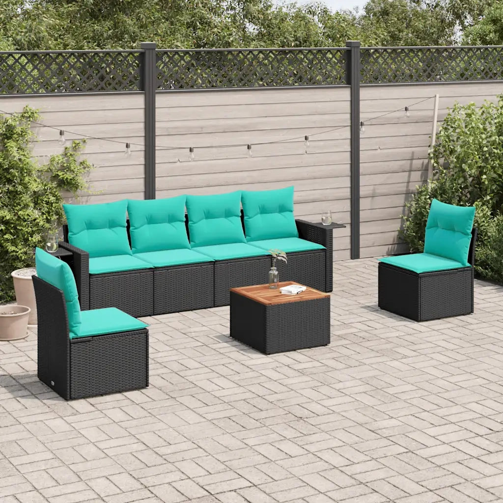 Set Divani da Giardino 7 pz con Cuscini Nero in Polyrattan 3224510