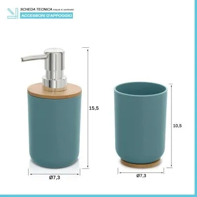 Set completo accessori bagno da appoggio acquamarina in abs e bambù Surf