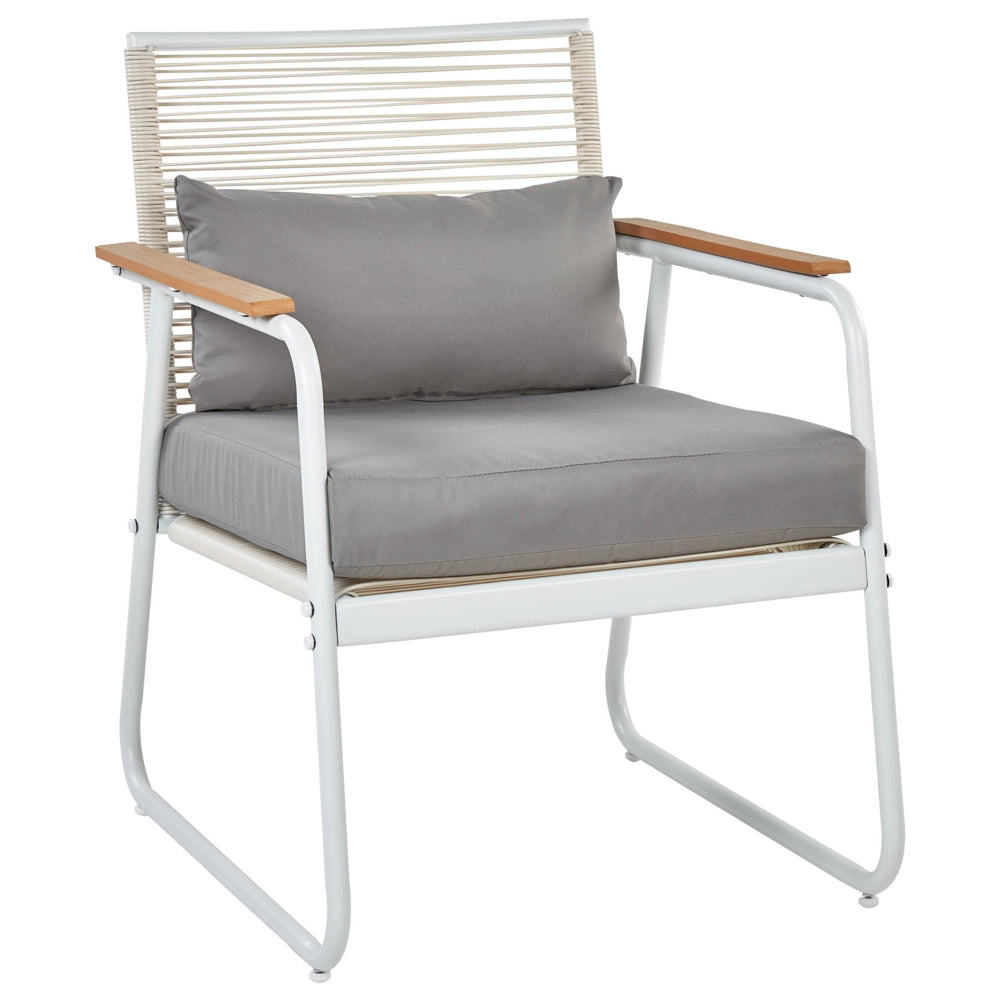 Set da giardino in acciaio bianco con cuscini grigi Set da salotto 4 posti Tavolo moderno