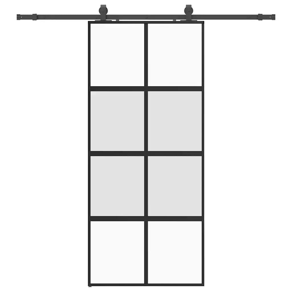 Porta Scorrevole Set Ferramenta Nera 90x205 cm Vetro Temperato 3375893