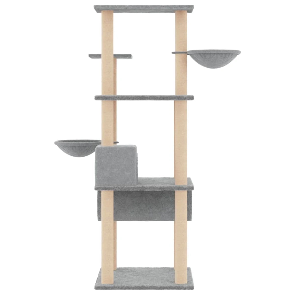 Tiragraffi per gatti Mobili per arrampicata su torre Tiragraffi piattaforma da arrampicata con tiragraffi in sisal leggero 141 cm grigio 02_0022565