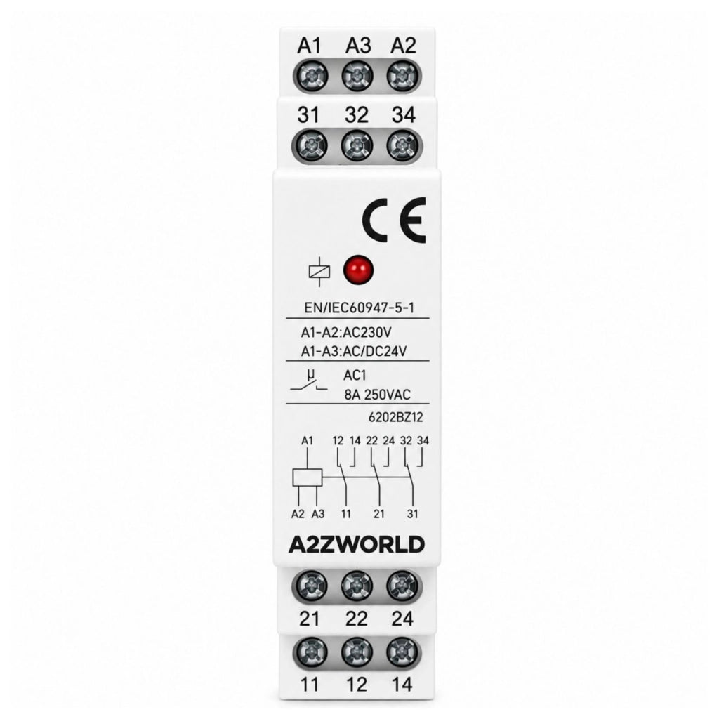 Relè Intermedio Modulare AC230V AC/DC24V, per Guida DIN, Indicatore LED, 1 Modulo, Contatti SPDT, per Automazione Quadri Elettrici (3X8A)