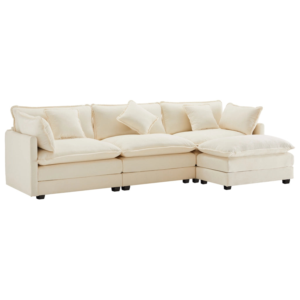 Divano angolare 3 posti - con penisola mobile e cuscini lombari - in chenille beige