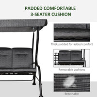 Dondolo 3 Posti 200x120x170 cm in Acciaio e Tessuto Nero