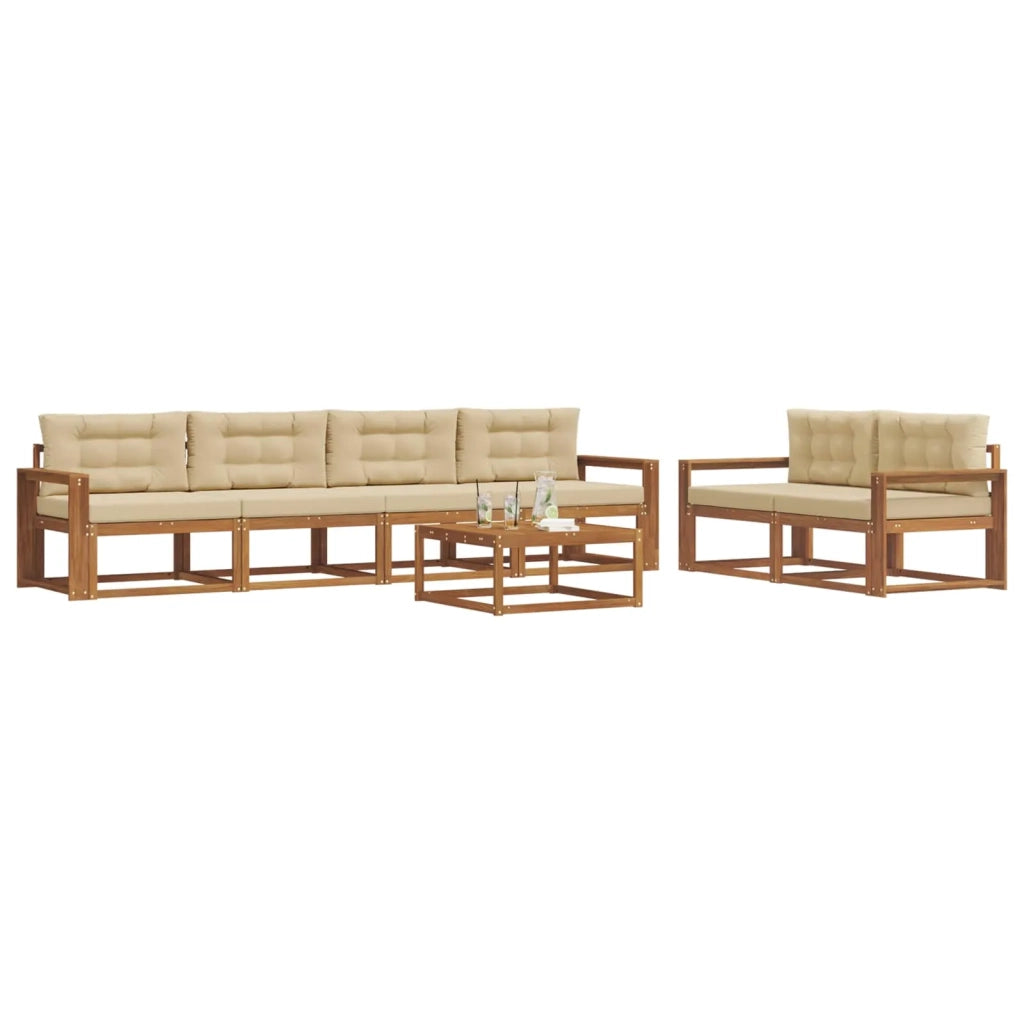 Set di divani da esterno con cuscino 7 pcs Naturale e Beige 3367236