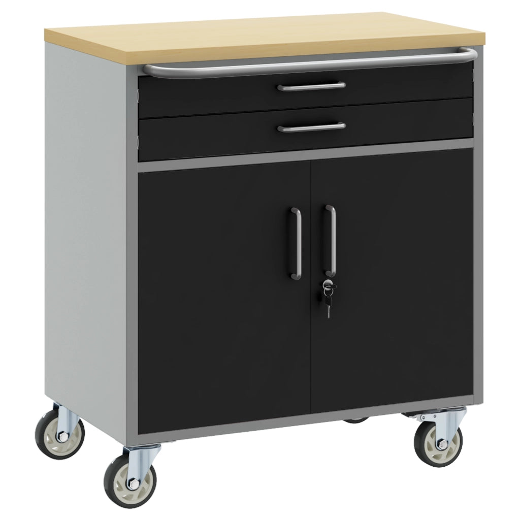 Armadio per Attrezzi con Ruote e Ante Serrabili Nero 75x45x85 cm Acciaio