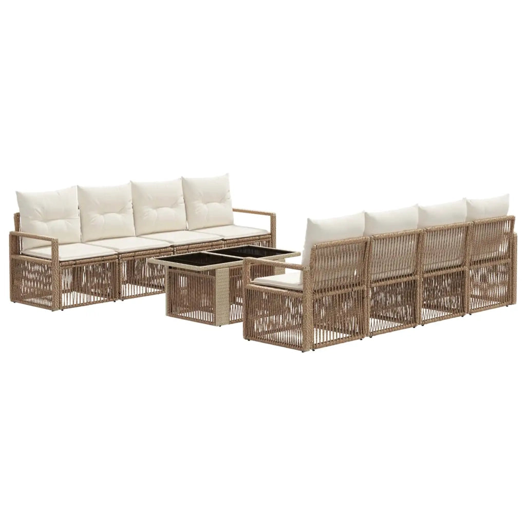 Set Divano da Giardino 9 pz Beige e Bianco Crema polyrattan 3437067