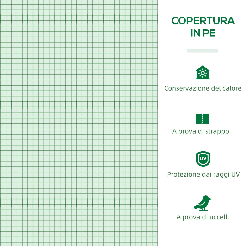 Serra Piccola 240x90x90 cm con 2 Finestrelle Laterali e Finestra Centrale in Acciaio PE e PP Verde