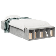 Letto singolo | Letto per adulti | Giroletto Grigio Cemento 100x200 cm in Legno Multistrato