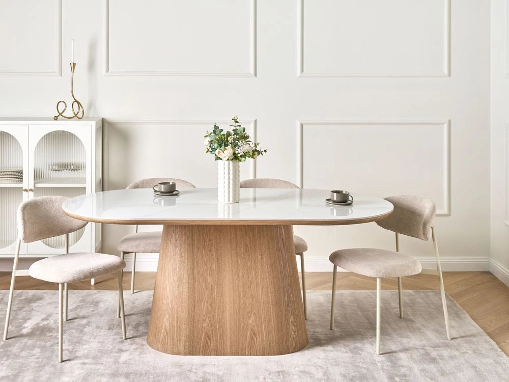 Tavolo da pranzo ovale 180 x 90 cm Gamba in legno MDF impiallacciato frassino Finitura stile moderno