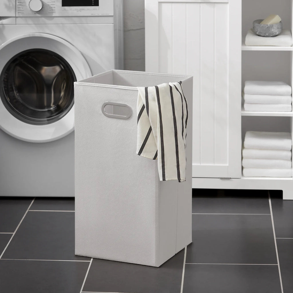 Mobile Alto Con Portabiancheria Apribile Armadietto Da Pavimento Mobile Bagno Bianco 60x37x171cm BZR104-W