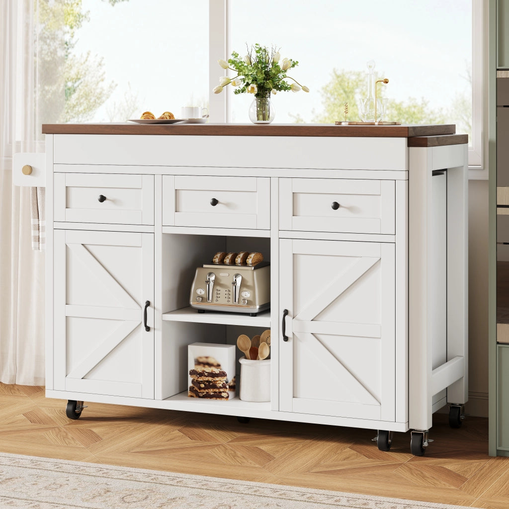 Tavolo da Pranzo Allungabile con Isola Cucina e Cassetti ¨C MINIMAL ¨C Bianco 131.5-210 cm