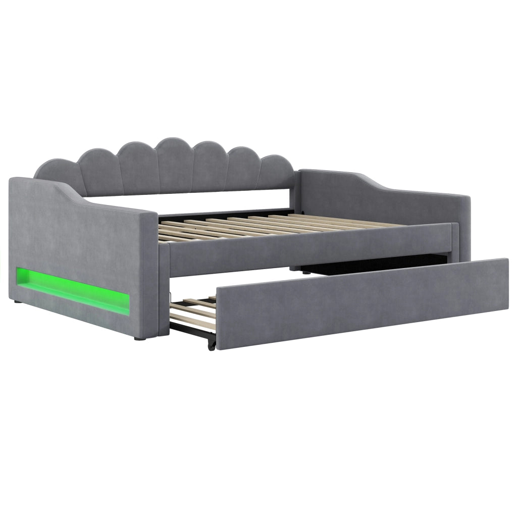 DESMIU Divano Letto 140 × 200 cm 2 Posti con LED, letto estraibile, senza materasso, in MDF e compensato, grigio
