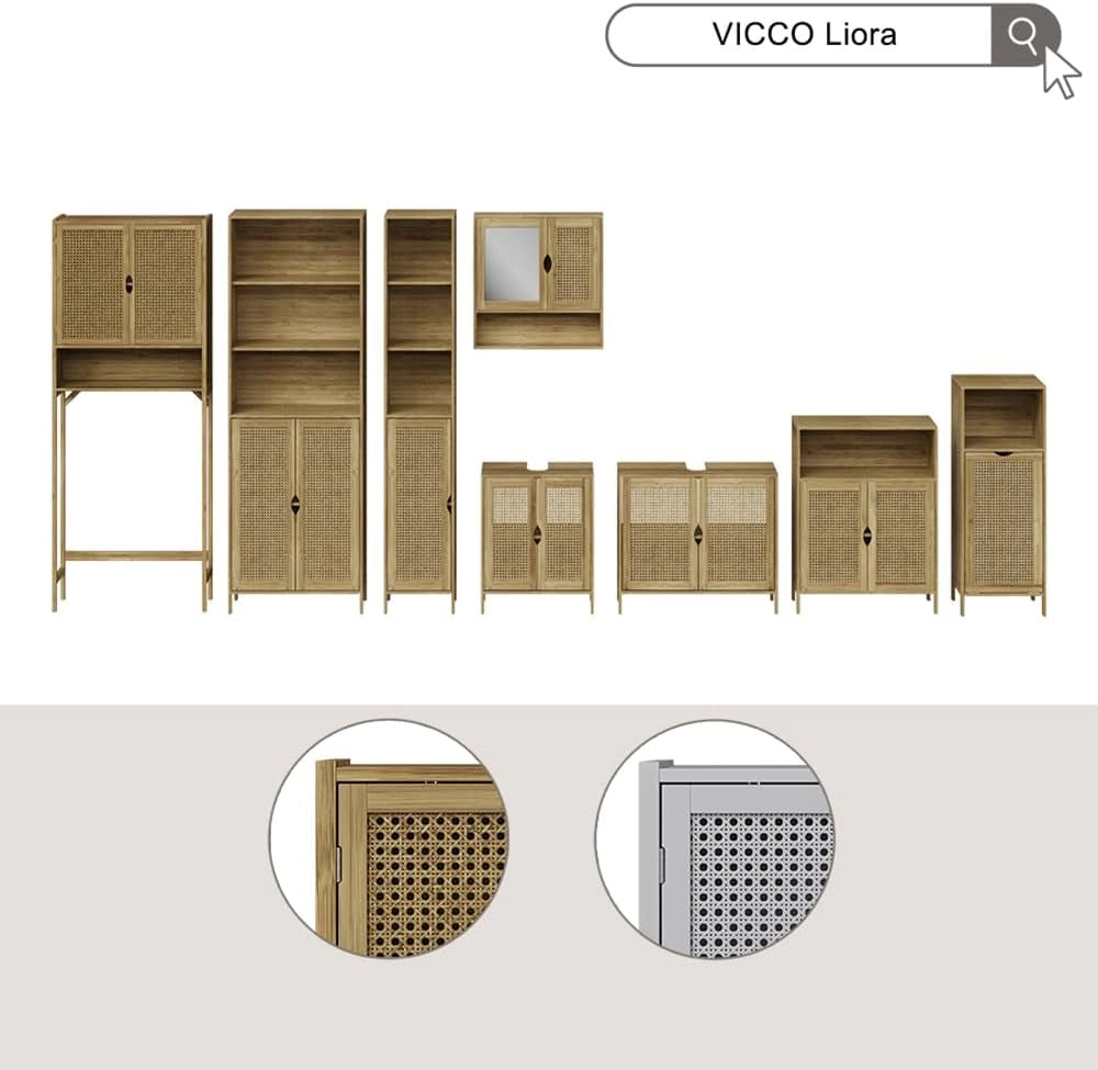 Mobile a specchio per il bagno Liora, Bambù, 56 x 58 cm con specchio, per la conservazione di articoli da bagno e asciugamani